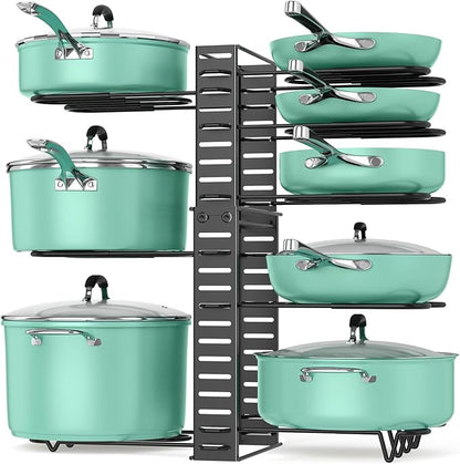 ORDORA Pots and Pans Organizer under Cabinet, 8 Tier Pot Organizers Rack Expandable 11.65" to 19.02" Height with 3 DIY Methods, Adjustable Pan Organizer inside Cabinet Kitchen Storage Organization by ORDORA