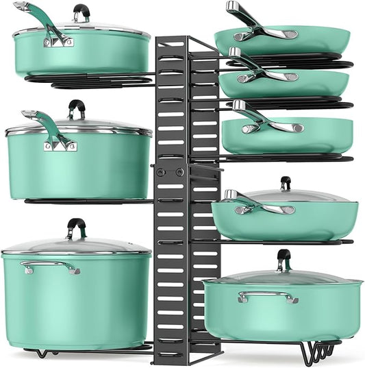 ORDORA Pots and Pans Organizer under Cabinet, 8 Tier Pot Organizers Rack Expandable 11.65" to 19.02" Height with 3 DIY Methods, Adjustable Pan Organizer inside Cabinet Kitchen Storage Organization by ORDORA