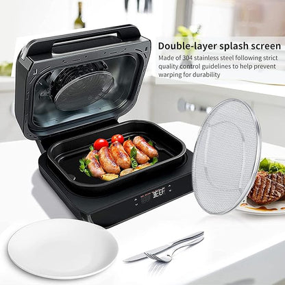 Stainless Steel Splatter Shield compatible for Ninja Foodi FG551, Reusable 6-in-1 Air Fryer Accessories, Indoor Grill Accessories, Fine Mesh Splatter Screen, Ninja Replacement Screen Splash Guard