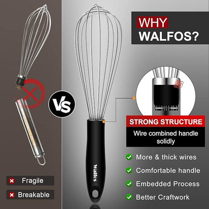 Stainless Steel Wire Whisk Set - 3 Packs Balloon Whisk, Thick Wire Wisk ＆ Strong Handles, Egg Frother for Cooking, Blending, Whisking, Beating and Stirring (7"+9"+11") - Image 3