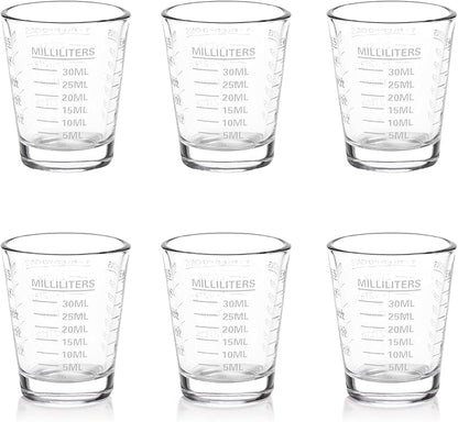 SAIAOKJ Shot Glasses Measuring Cup Set 6 Pack Espresso Shot Glasses Liquid Heavy Glass 26-Incremental Measurement 1 OZ, 2 TBS, 6 TSP, 30 ML Kitchen Tools(White)