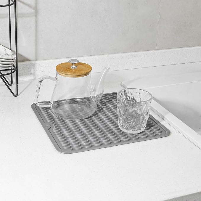 MicoYang Silicone Dish Drying Mat for Multiple Usage,Easy clean,Eco-friendly,Heat-resistant Silicone Mat for Kitchen Counter or Sink,Refrigerator or Drawer liner Grey M 12 inches x 12 inches - Image 5