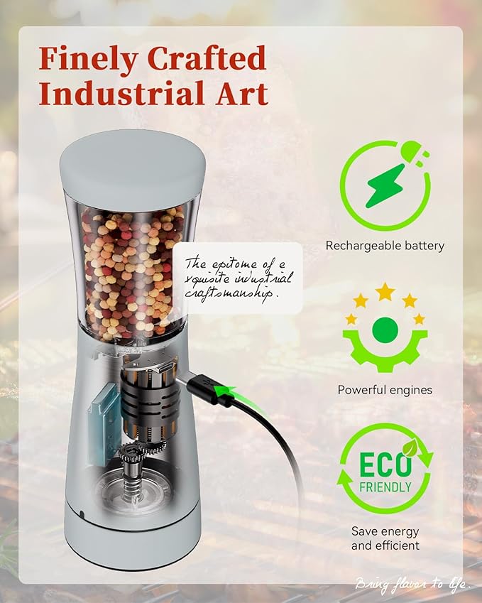 Electric Salt and Pepper Grinder Set with Storage Base, Stainless Steel Rechargeable Salt and Pepper Grinder Set with 4.5 oz Large Capacity, 1.8" Wide Mouth, Adjustable Coarseness, Ideal for Kitchen - Image 4