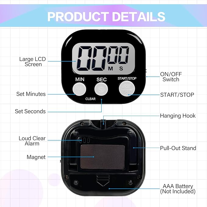 54 Pcs Kitchen Timer Bulk with Small Magnetic Backing Stand Liubeili Digital Timers Manual Electronic Alarm Clock Visual LCD Display for Teacher Toothbrush Exercise Oven Classroom Baking - Image 3