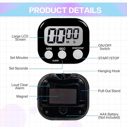 54 Pcs Kitchen Timer Bulk with Small Magnetic Backing Stand Liubeili Digital Timers Manual Electronic Alarm Clock Visual LCD Display for Teacher Toothbrush Exercise Oven Classroom Baking - Image 3