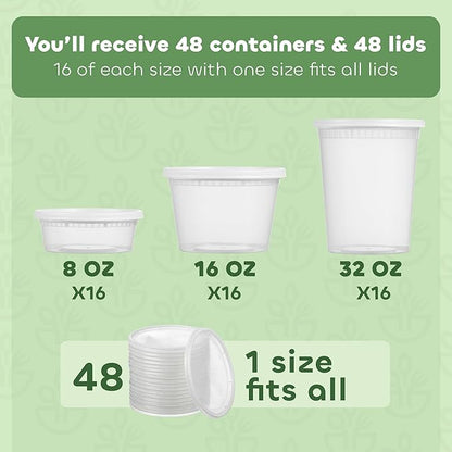 JoyServe 48 Sets Deli Containers with Lids – 8oz, 16oz & 32oz – Leak Proof, Microwaveable, Dishwasher & Freezer Safe – Plastic Food Storage & Soup Containers - Image 2
