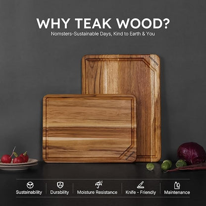2 Pack Teak Cutting Board for Kitchen Non Toxic Wooden Chopping Board Charcuterie Board Non Slip Over Sink NOT Bamboo Stainless Steel Titanium Acrylic Acacia Olive Glass Plastic Silicone Metal - Image 3