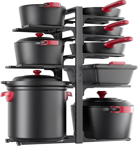 MUDEELA Pots and Pans Organizer under Cabinet 20.8" Height, Heavy Duty Adjustable Pot Pan Organizers inside Cabinet, 8-Tier Kitchen Cabinet Organizers and Storage for Big Stockpots, Heavy Cookware by MUDEELA