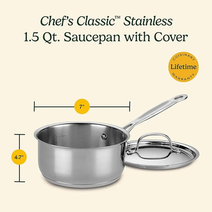 Cuisinart 1.5 Quart Sauce Pan with Cover, Stainless Steel Pot with Lid, Small Kitchen Pots, Dishwasher Safe, Compatible with Induction, Electric, Gas Cooktops, Oven Safe Saucepan, Cool Grip Handles - Image 6
