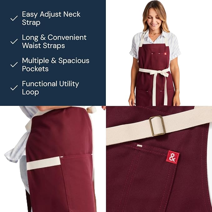 hedley & bennett Essential Apron - Professional Chef Apron with Pockets & Adjustable Bib Strap for Cooking & Grilling