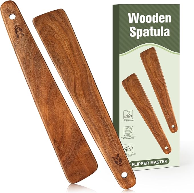 12 inch Teak Wooden Spatula for Cooking, Small Wood Flipper, Egg Scraper, Flat Wood Turner, Multipurpose Wooden Cooking Utensils, Spatulas Spoons Perfect for Flipping, Scraping & Turning, Set of 2 - Image 8