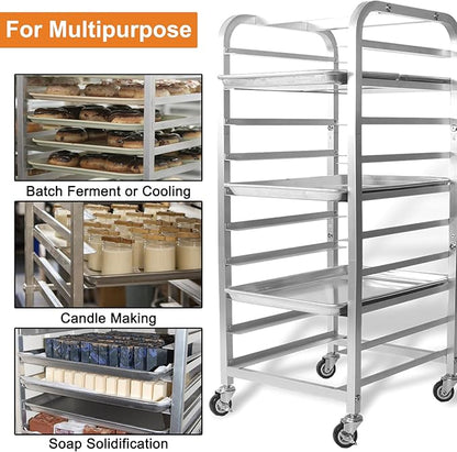 lopeztek 10-Tier Quarter & Half Sheet Pan Rack - Bread Baking Speed Rack for Cooling, Bakery Stand with wheels for Bun Pan Tray, Home Kitchen Tiered Rolling Cart for Oven(for 1/2 & 1/4 Sheet) - Image 4