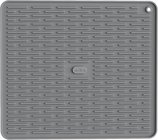 ME.FAN Silicone Dish Drying Mat for Kitchen Counter, Dish Drying Pad for Sink, Refrigerator or Drawer, Countertop Protection Pad L - 18''×16'' - Grey