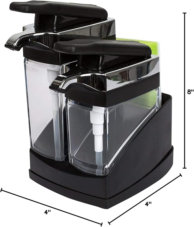 Casabella Sink Sider Duo Soap Dispensers with Sponge, Black and Chrome Plating - Image 10