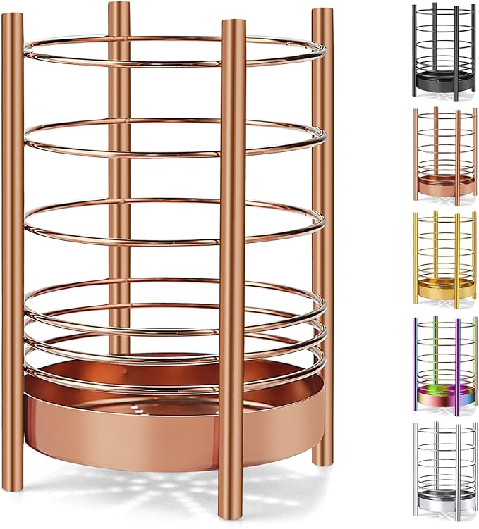 Copper Kitchen Utensil Holder for Kitchen Counter, Stainless Steel Utensil Crocks, Titanium Coating Utensil Storage Caddy Organizer, Cooking Utensil Holder, Easy Cleaning (Rose Gold/7.4''x5.2'') by HOMQUEN