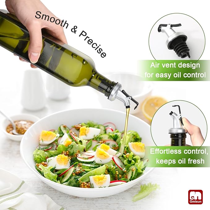 GMISUN Olive Oil Dispenser Bottle 2 Pack, Olive Oil Dispenser for Kitchen 17oz, Glass Cooking Soy Sauce Bottle Container Cruet with Plastic Pourer Spout, Green - Image 3