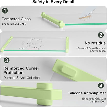 2PCS Glass Cutting Board with Silicone Grip, 80% Stronger Shatter Resistance and Slip Resistance,No Scratches/Microplastic-Free,Dishwasher Safe, Non Toxic Chopping Board for Kitchen (Green)
