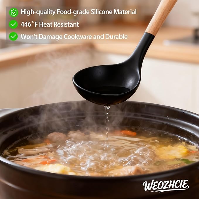 Silicone Cooking Utensil Set,12 PCS Cooking Cookware Kitchen Utensils Set for Cooking, Nonstick 446°F Heat-Resistant Cookware Kitchen Tools of Spoon,Brush,Whisk,Spatula,Turner Tongs (Black) - Image 4