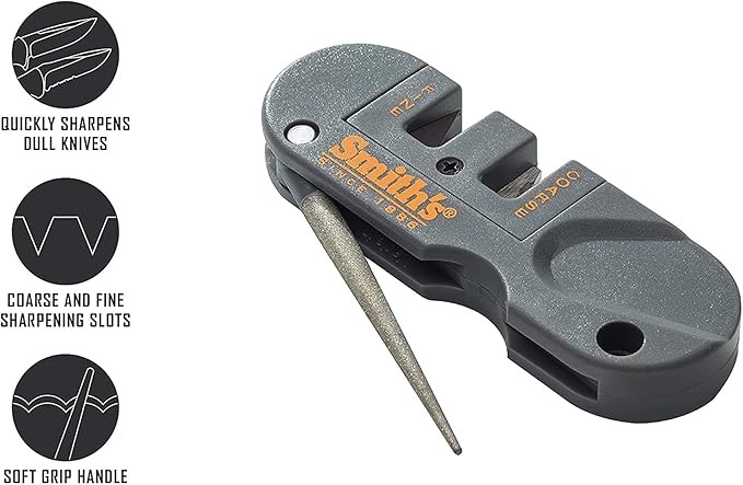 Smith's PP1 Pocket Pal Knife Sharpener Preset Carbide & Ceramic Stone Sharpeners Fold-Out Diamond Coated Rod Outdoor Hunting Knife & Hook Sharpener, Handheld, Compact, Lightweight, Multiuse - Image 2