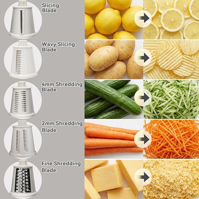 Upgrade Rotary Cheese Grater Shredder with Handle, Strong Suction Base, Multi-purpose Rotary Grater Slicer with 5 Interchangeable Blades for Ice, Vegetables, Fruit, Nuts with Blade Storage Box - Image 3