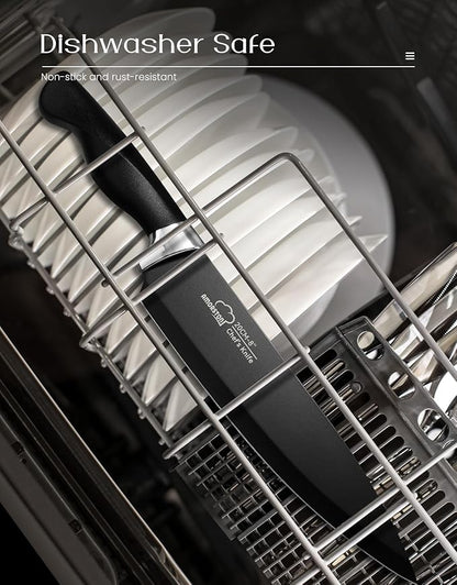 Amorston Knife Set, 15 Pieces Kitchen Knives Set with Block and Built in Sharpener, Dishwasher Safe Knife Block Set, German Stainless Steel Knife Block Set for Home Kitchen Mothers Day Gifts Black - Image 7