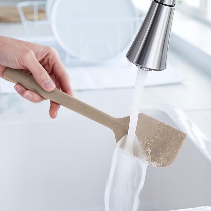 GreenPan Silicone Mixing Spatula, Scraping Baking Cooking Kitchen Utensil, Flexible Rubber Nonstick Cookware, Rigid Steel Core, Heat-Resistant, Anti-Slip Handle, BPA-Free, Dishwasher Safe, Taupe - Image 4