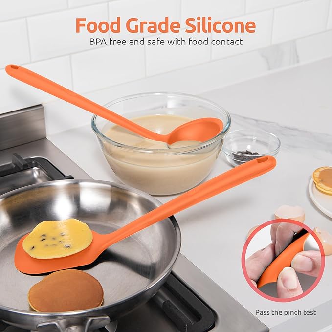 Silicone Kitchen Cooking Utensil Set: U-Taste 600ºF Heat Resistant 13.6in Extra Long Kitchen Tools, Food-Grade Non-Stick Spatula Turner Spoon Ladle for Stir Frying, Serving, Mixing (5 Pieces, Orange) - Image 3