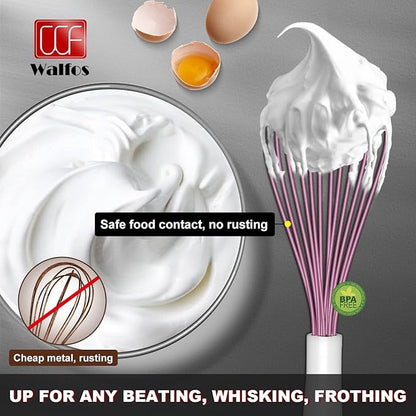 Walfos Whisk, Silicone Whisks for Cooking & Baking Non Scratch Rubber Coated Pink Whisk for Non-stick Wisk, Perfect for Frothing, Blending, Beating and Whisking (3pack Pink) - Image 3
