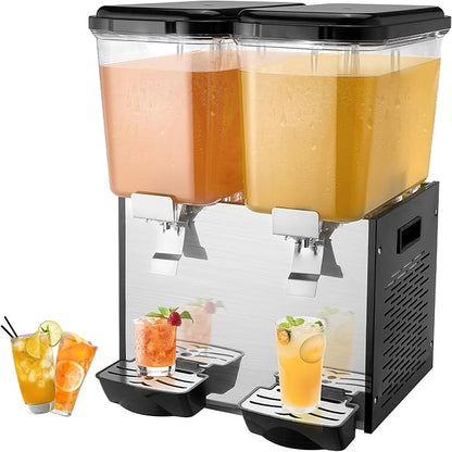 VEVOR Commercial Beverage Dispenser, 2 Tanks 18 L / 19 QT Per Tank Juice Dispenser, 370W Stainless Steel Ice Tea Drink Machine with 45°F-54°F Cooling Temperature, for Cold Drink Restaurant Bar Party by VEVOR