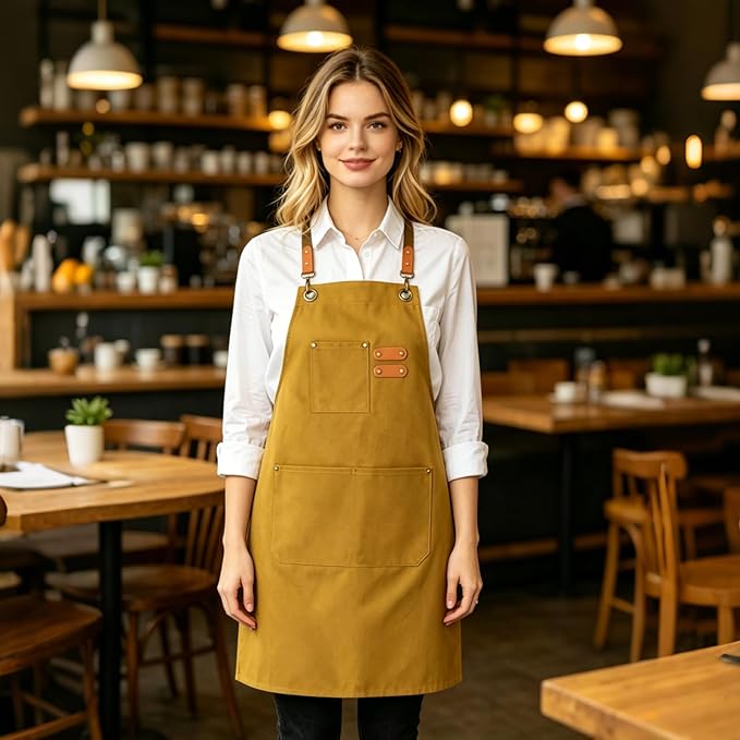 AFUN Chef Aprons for Women Men with Oversized Pockets, 12-Ounce Cotton Canvas Cross Back Water Repellent Apron (Brown) - Image 2