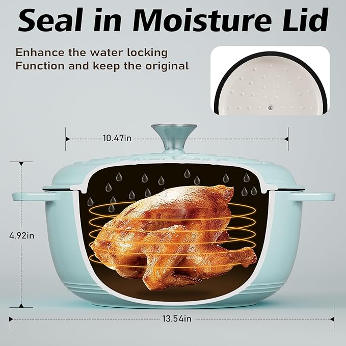 Umite Chef 6QT Enameled Cast Iron Dutch Oven with Lid, Versatile Heavy-Duty Cookware Pot for Baking Bread, Braising, Soups & Stews, Oven & Stovetop Safe with Heat Resistant Gloves（Blue） - Image 2