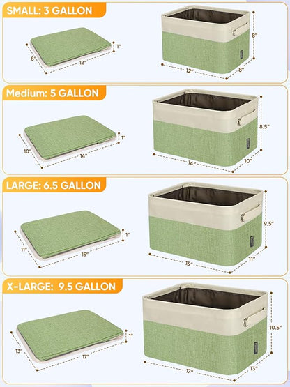BALEINE 3 Pack Fabric Closet Storage Bins for Shelves, Linen Closet Organizers and Storage, Decorative Baskets for Organizing, Shelf, Clothes, Home, Office (Green, 14''x10''x8.5'')