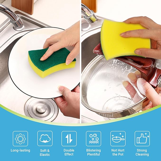 AIDEA Sponges Kitchen, 50 Pack Heavy Duty Dish Sponge, Cleaning Dish Scrubber Sponge for Home and Kitchen, Stink-Free Cleaning Supplies for Pots, Pans - Image 3