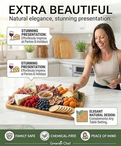 Greener Chef Luxury Bamboo Cutting Board Set of 3 with Glue-Free Surface Technology - Extra Spacious Wood Cutting Boards for Kitchen and XL Chopping Board Set - Replacements for Life - Image 7