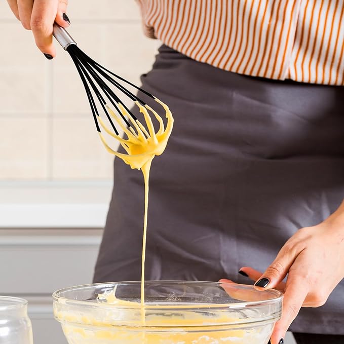 Silicone Whisk, Stainless Steel Wire Whisk Set - 3 PCS Rubber Whisks for Cooking, Non-stick Cookware, Kitchen, Balloon Egg Beater Perfect for Blending, Whisking, Black - Image 6