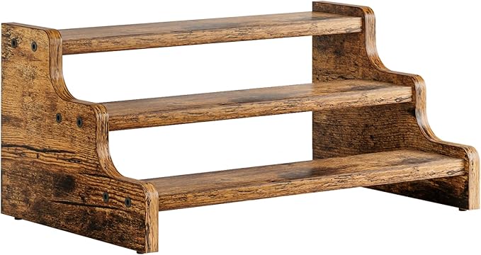 KLM 3-Tier Spice Rack, 13.8 Inch Wood Step Shelf Countertop Spice Storage Holder, Kitchen Pantry Cabinet Organizer Cupboard for Spice Bottles, Jars, Seasonings, Baking Supplies,Bathroom Organizer by KLM