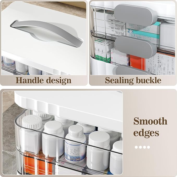 ARSTPEOE 3-Tier Medicine Organizer - Portable Medicine Cabinet with Plastic Handle, Multipurpose Medical Box, Pill Organizer, Empty First Aid Kit for Home - Image 5