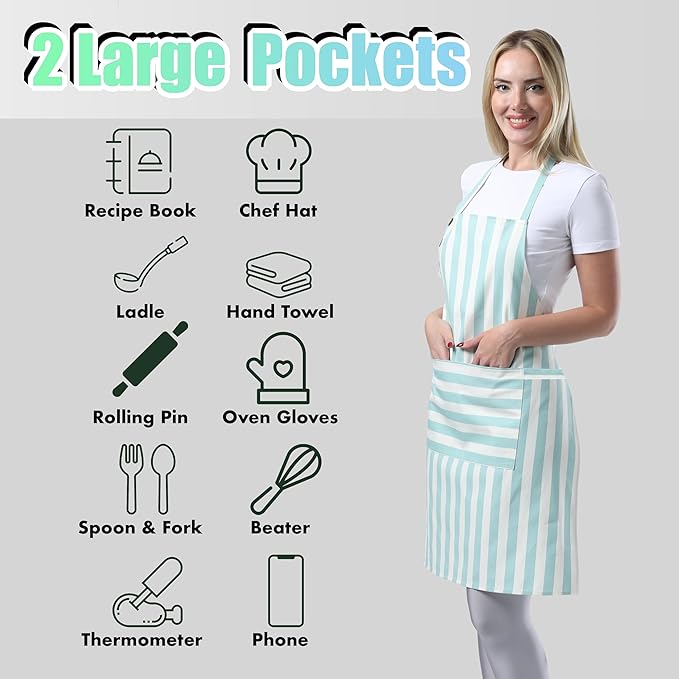 TOSHEX Kitchen Apron Waterdrop Resistant Cotton Apron with adjustable Aprons for Women with Pockets Cooking Apron Chef Apron for Men (1, Green)