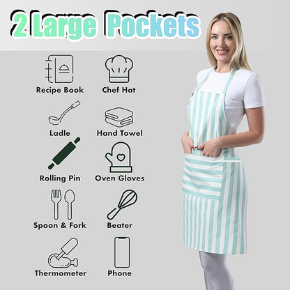 TOSHEX Kitchen Apron Waterdrop Resistant Cotton Apron with adjustable Aprons for Women with Pockets Cooking Apron Chef Apron for Men (1, Green)