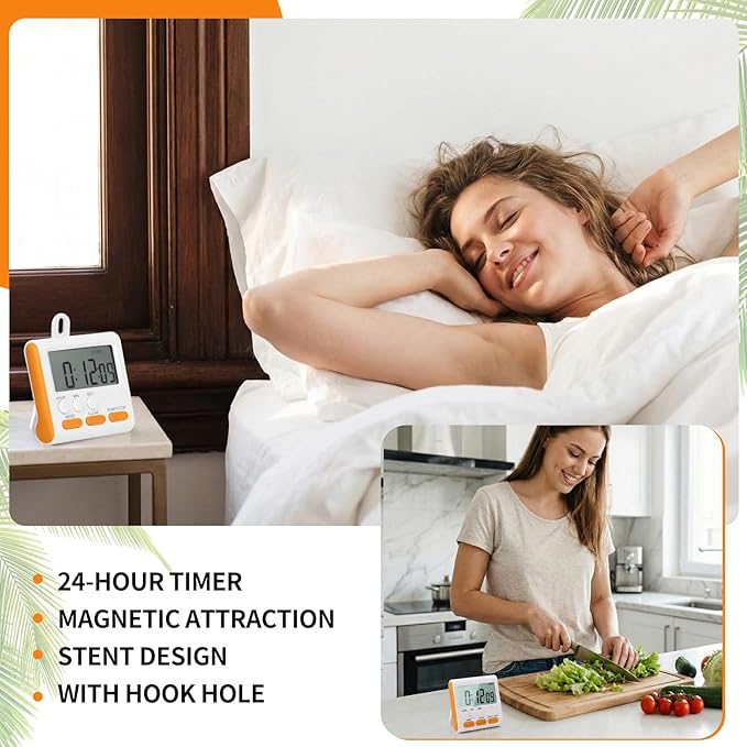 Mudder 3 Pack Digital Kitchen Timer for Cooking, Large Digits, 24 Hour Magnetic Backing Stand Kitchen Timers Clock for Classroom Kids Teachers, Loud Alarm and Large Screen (Orange) - Image 6