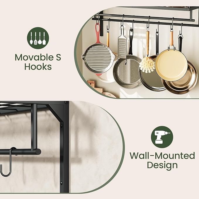 CHOEZON Hanging Pot Rack, Wall-Mounted Pot Rack, Kitchen Cookware Organizer, Metal Pot and pan Organizer Holder, for Cookware, Utensils Organization, Black TPR38BB - Image 7