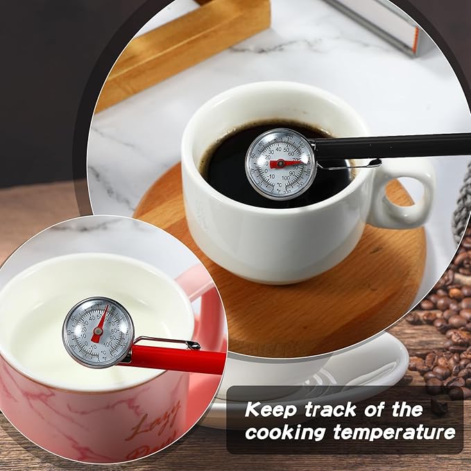 Xuhal 6 Pcs Stainless Steel Kitchen Thermometer with 5 Inch Long Stem 1 Inch Dial Thermometer Milk Frothing Food for Oven Probe Meat Grill BBQ Cooking Chocolate Water(Black, Red) - Image 5