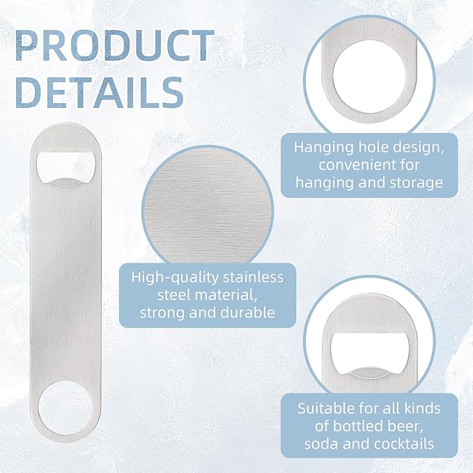 25 Pack Flat Beer Bottle Opener 7 inch Stainless Steel Flat Bottle Opener Beer Bottle Openers for Bartender Kitchen Bar Restaurant (Silver) - Image 3