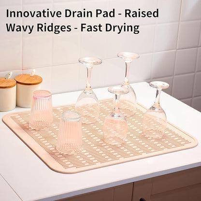 ZLR Large Silicone Dish Drying Mat (16" x 18") - XL Heavy Duty Drainboard Mat for Pots, Pans & Family Loads - Heat Resistant Trivet & Counter Protector, Easy Clean (Peach Pink) - Image 8