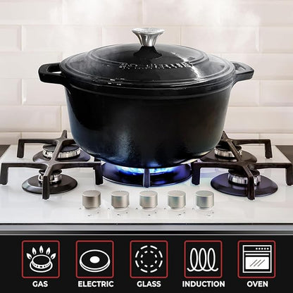 MUELLER HOME 7.5 QT Enameled Cast Iron Dutch Oven, Heavy-Duty, Oven-Safe up to 500° F & Across All Cooktops, Casserole Dish and Braiser Pan with Lid and Stainless Knob, Black - Image 5