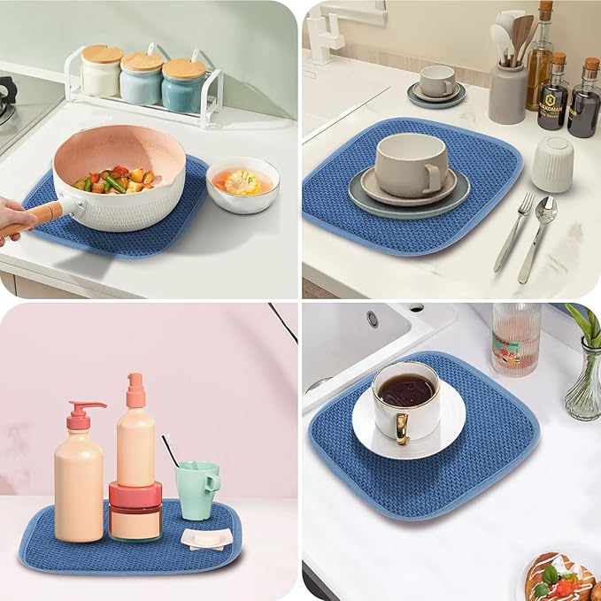GeeRic Microfiber Dish Drying Mat, Super Absorbent Kitchen Dish Drying Pad, Reversible for Countertop, 7*7 inch Blue - Image 5