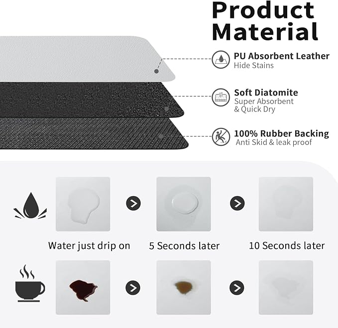 HotLive Coffee Mat - Absorbent Hide Stain Rubber Backed Dish Drying Mat for Kitchen Counter - Bar Mats for Countertops Accessories Fit Under Coffee Maker Espresso Machine - Image 2