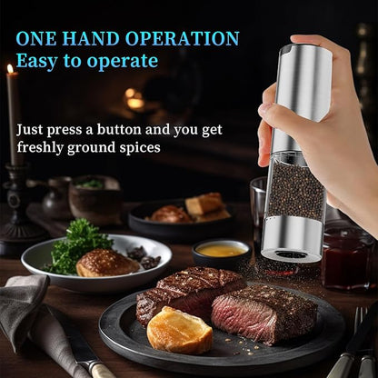 Electric Salt and Pepper Grinder Set Type-C Fast Charging, Automatic Salt and Pepper Shakers Adjustable Coarseness, Stainless Steel Rechargeable Salt and Pepper Grinder with LED Light - Image 5