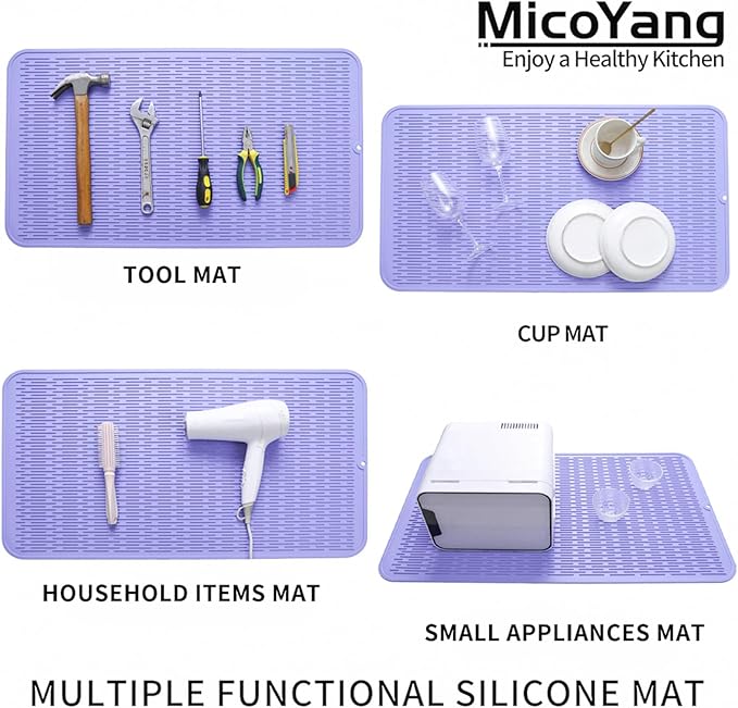 MicoYang Silicone Dish Drying Mat for Multiple Usage,Easy clean,Eco-friendly,Heat-resistant Silicone Mat for Kitchen Counter or Sink,Refrigerator or Drawer Liner Light Purple 4XL 32 inches x 18 inches - Image 4