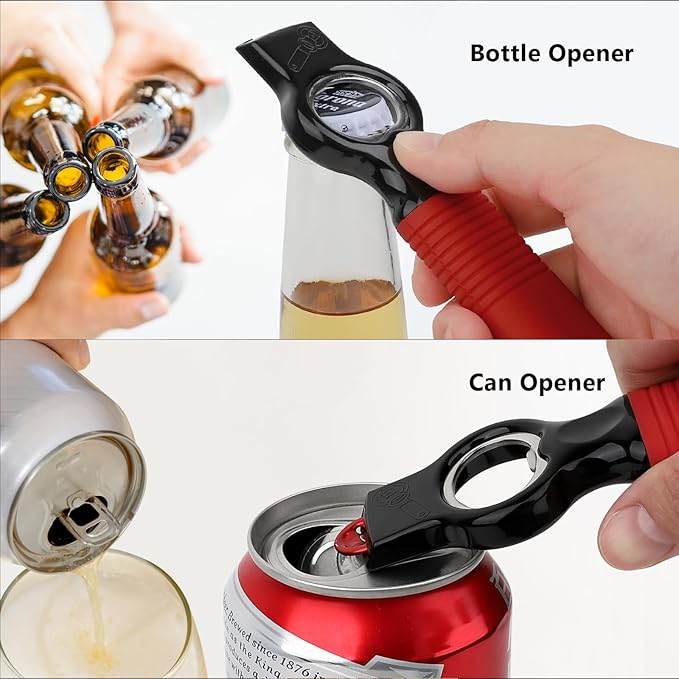 2-Pack Magnetic Beer Bottle Opener & Soda Can Opener, 2-in-1 Bottle Opener and Can Tab Opener Tool for Bartender, Long Nails, Arthritis, Seniors, Silicone Handle with Build in Magnet - Red - Image 3